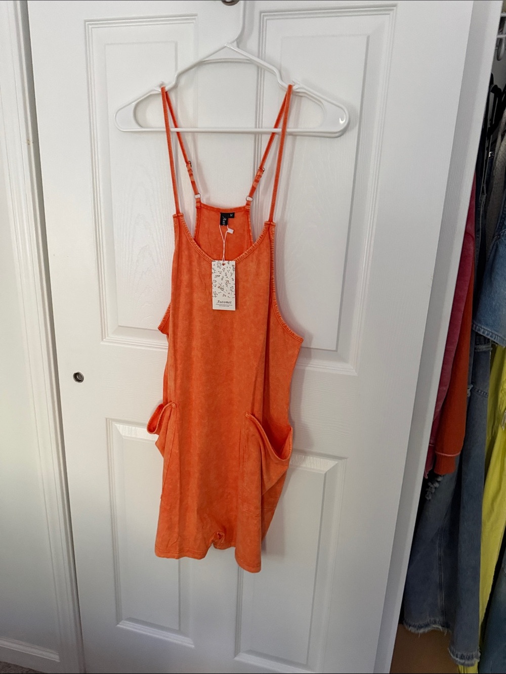 Orange Terry Romper with Pockets - Unbranded